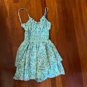 Super cute blue green floral romper dress
